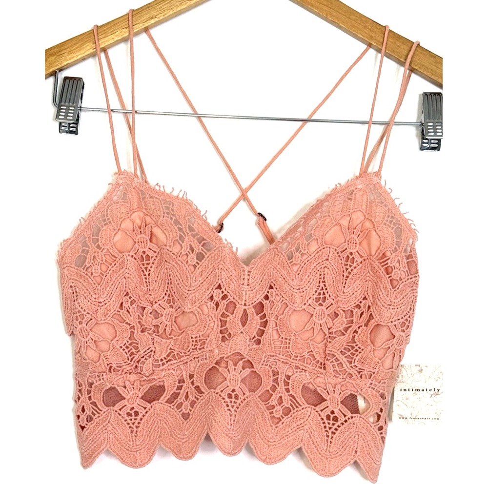 Free People Intimately FP Peach Crochet Bralette Cami Floral Lace Boho Small NWT